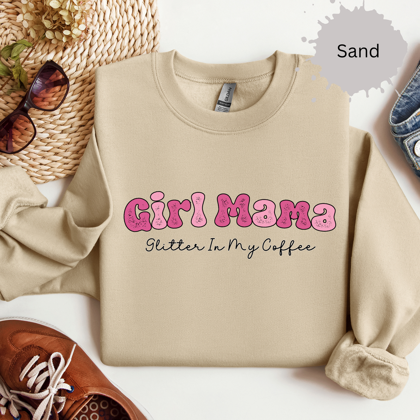 Glitter Girl Mama Crewneck Sweatshirt