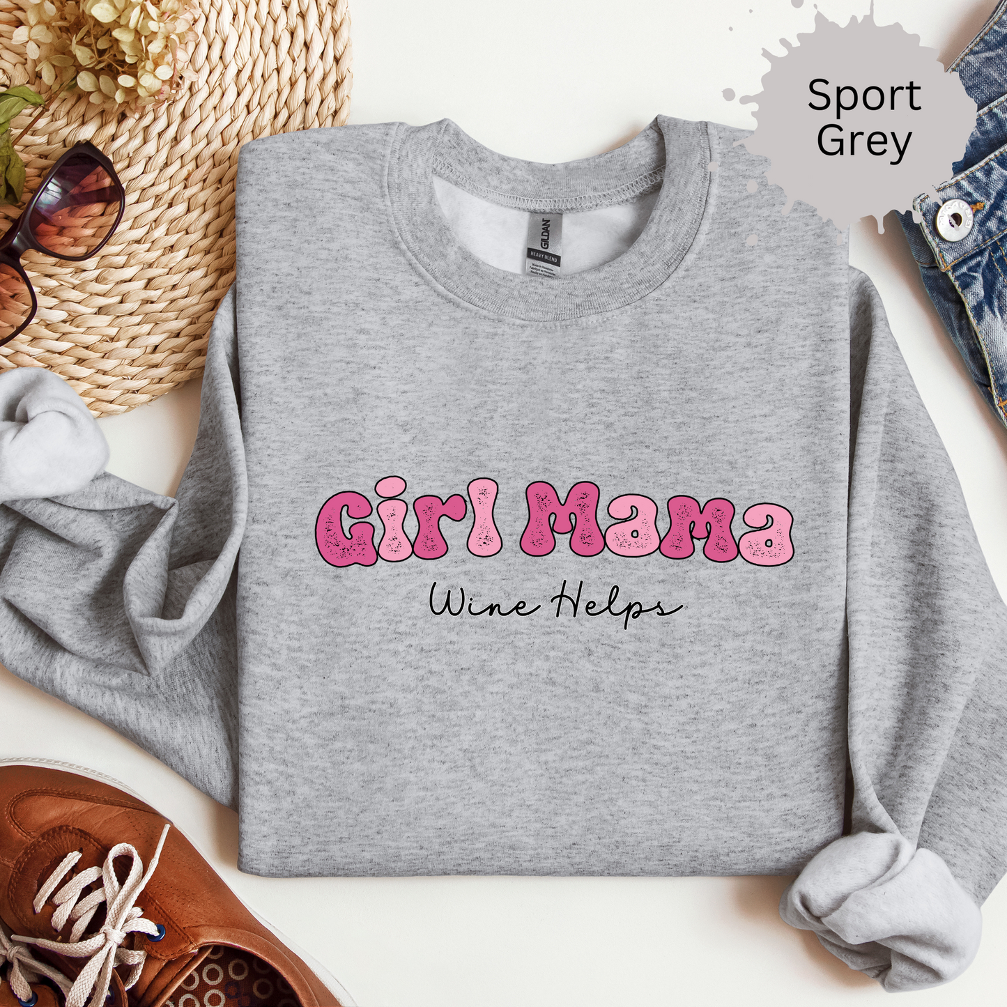 Girl Mama Wine Helps Crewneck Sweatshirt