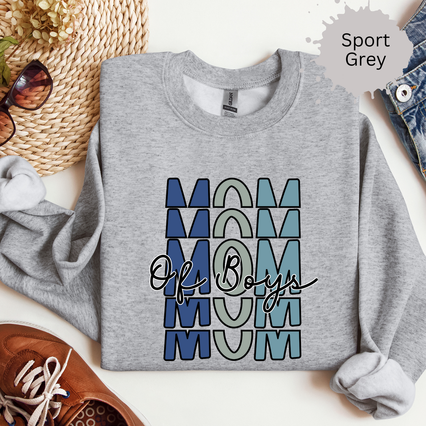 Mom of Boys on Repeat Crewneck Sweatshirt