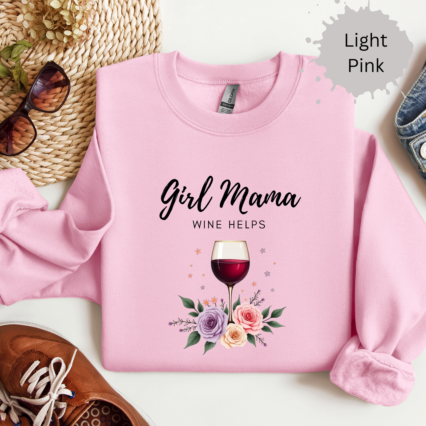 Girl Mama Loves Wine Crewneck Sweatshirt