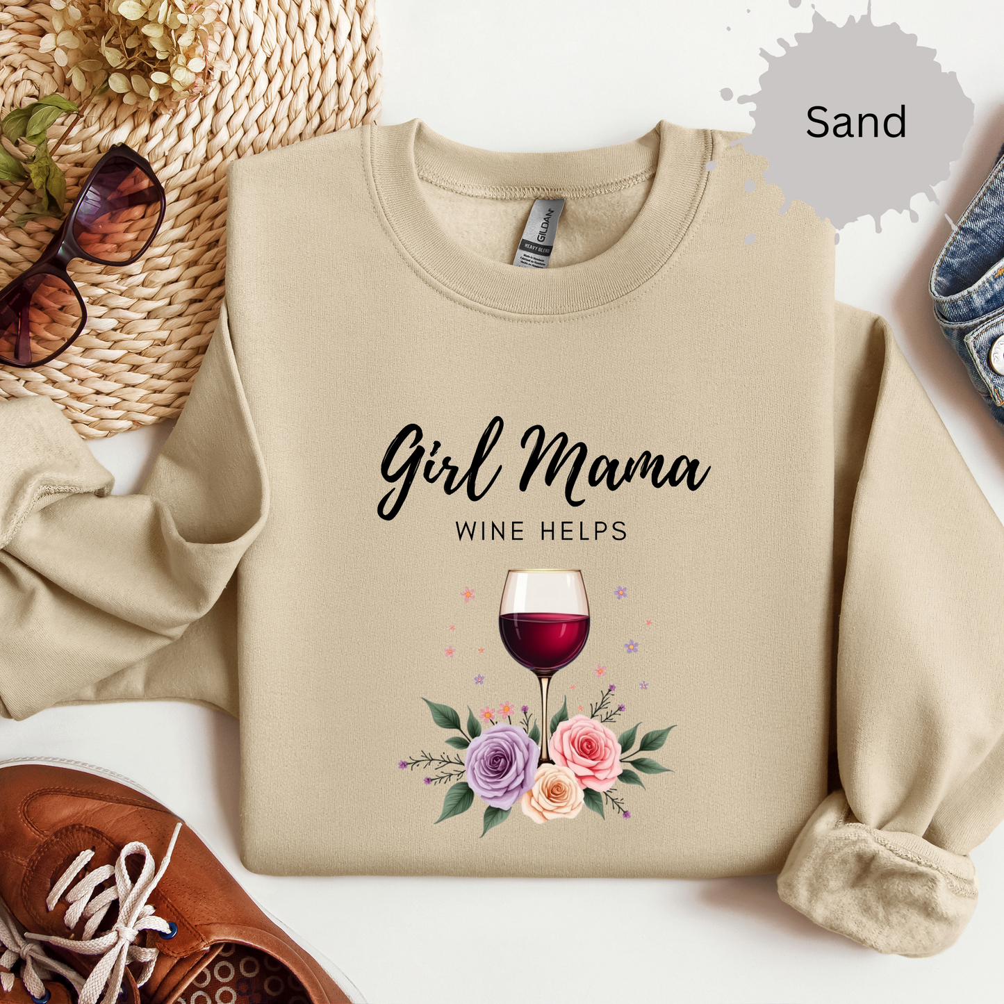 Girl Mama Loves Wine Crewneck Sweatshirt