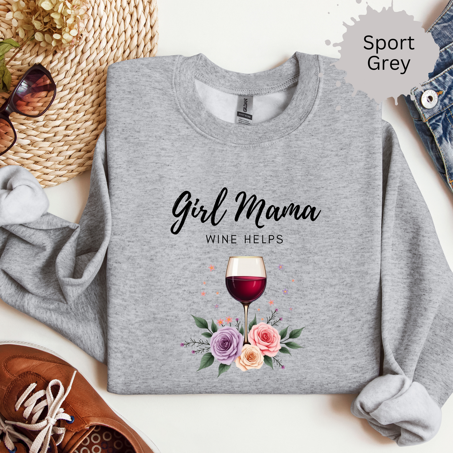 Girl Mama Loves Wine Crewneck Sweatshirt