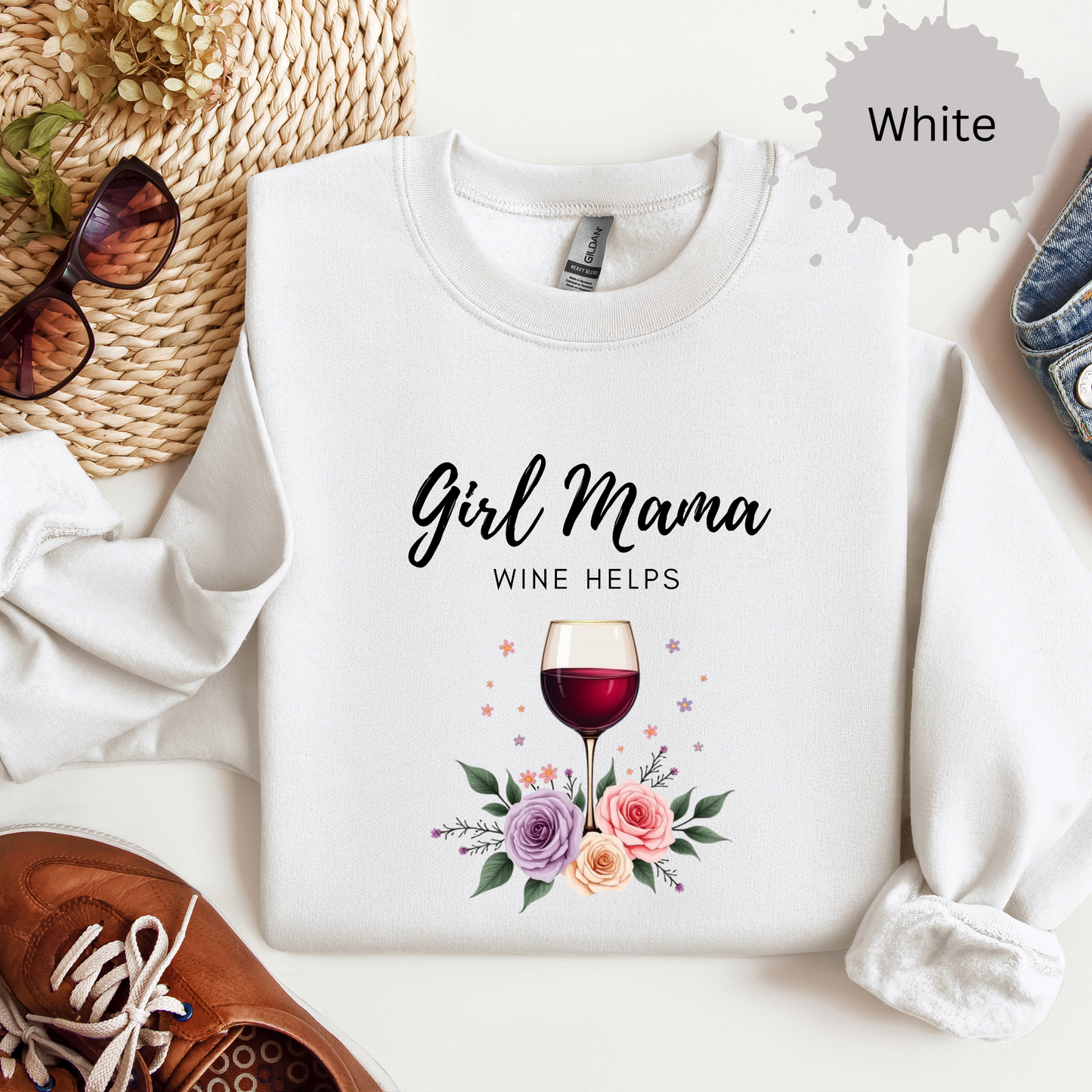Girl Mama Loves Wine Crewneck Sweatshirt
