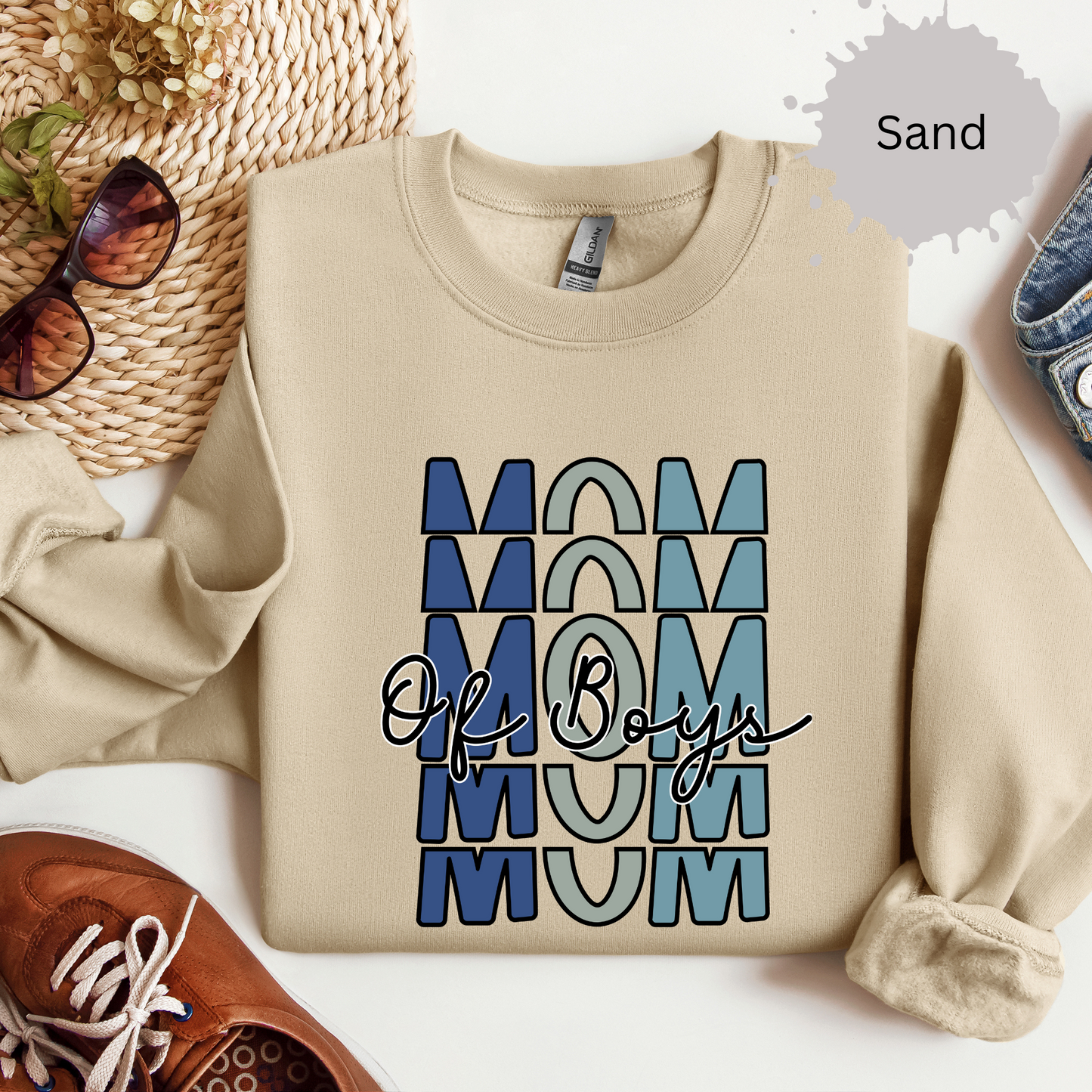 Mom of Boys on Repeat Crewneck Sweatshirt
