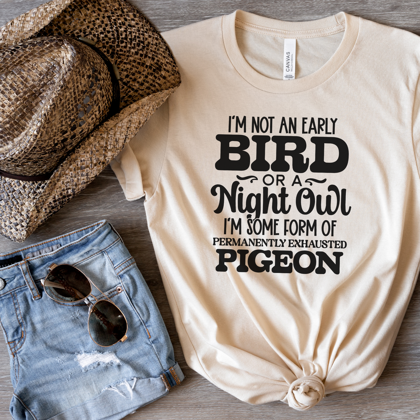 Permanently Exhausted Pigeon Tee: Casual Comfort with a Hint of Humor