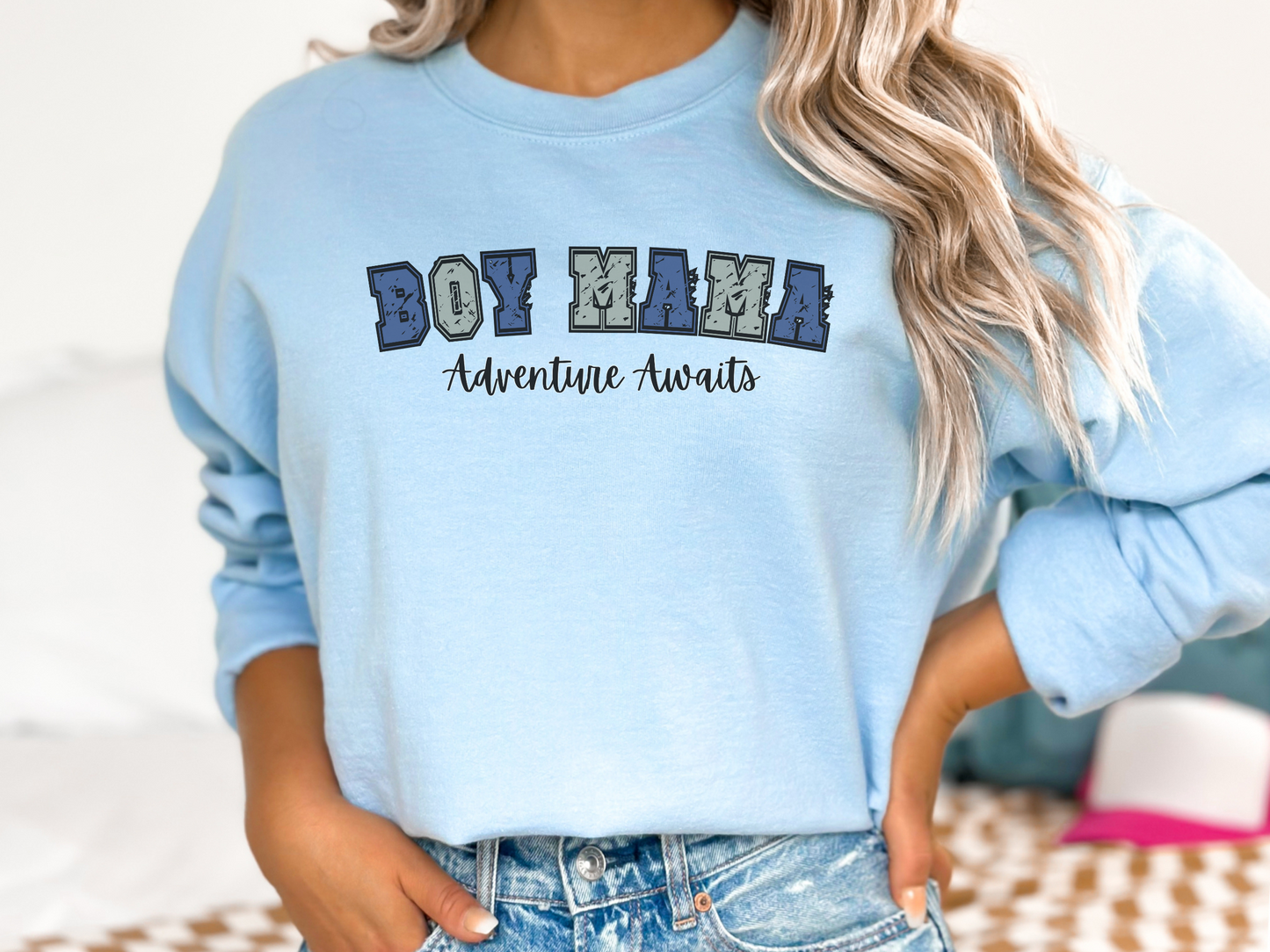 Boy Mama, Adventure Awaits Crewneck Sweatshirt