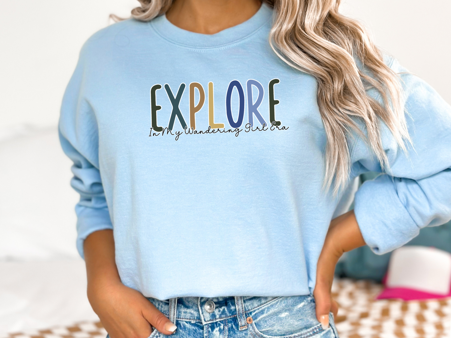 Explore, In My Wandering Girl Era, Pullover Crewneck Sweatshirt