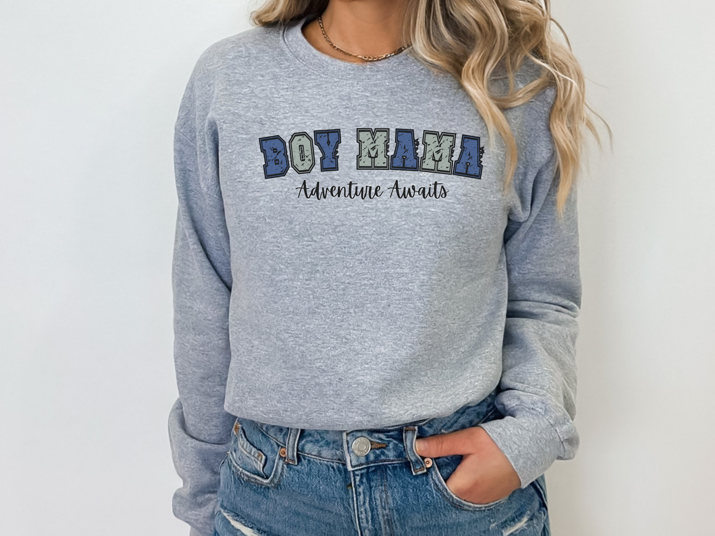 Boy Mama, Adventure Awaits Crewneck Sweatshirt