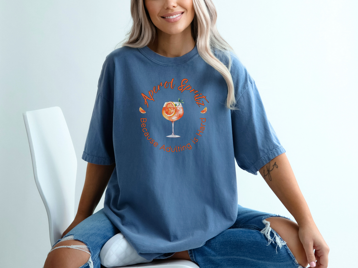 Aperol Spritz Because Adulting is Hard Crewneck Tshirt