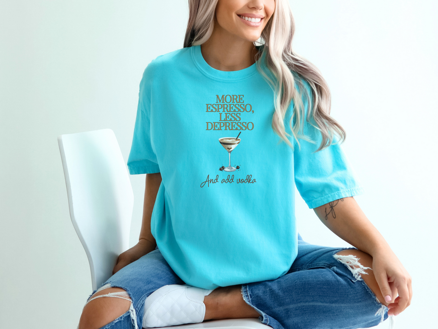 More Espresso Less Depresso Comfort Colors Crewneck Tshirt