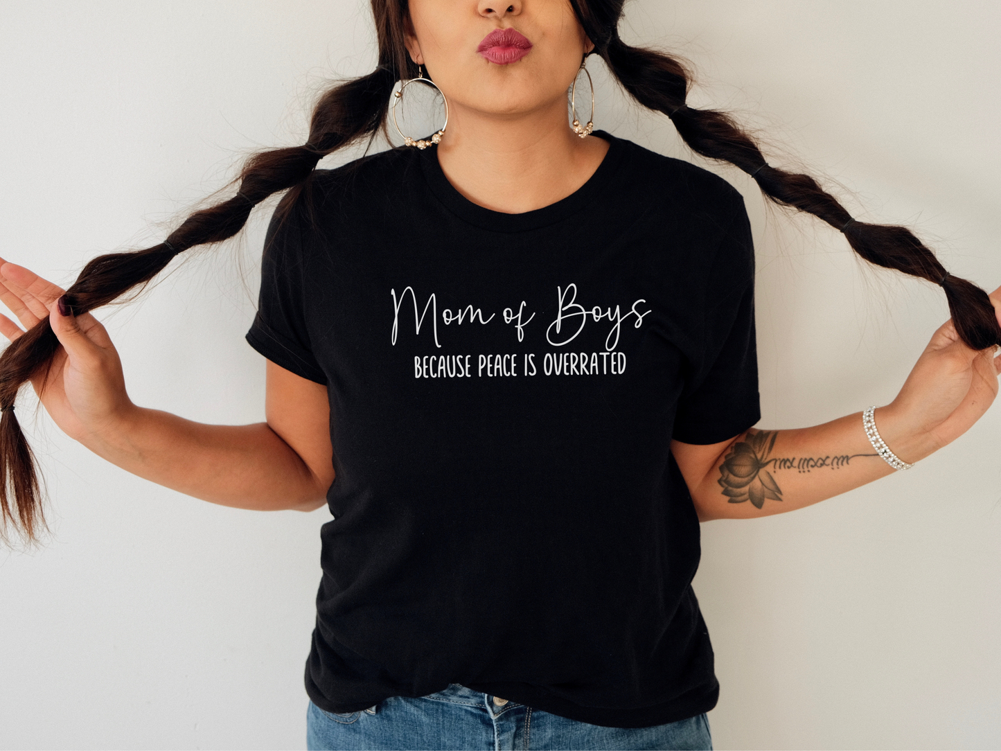 Mom of Boys, Because Peace is Overrated Crewneck TShirt