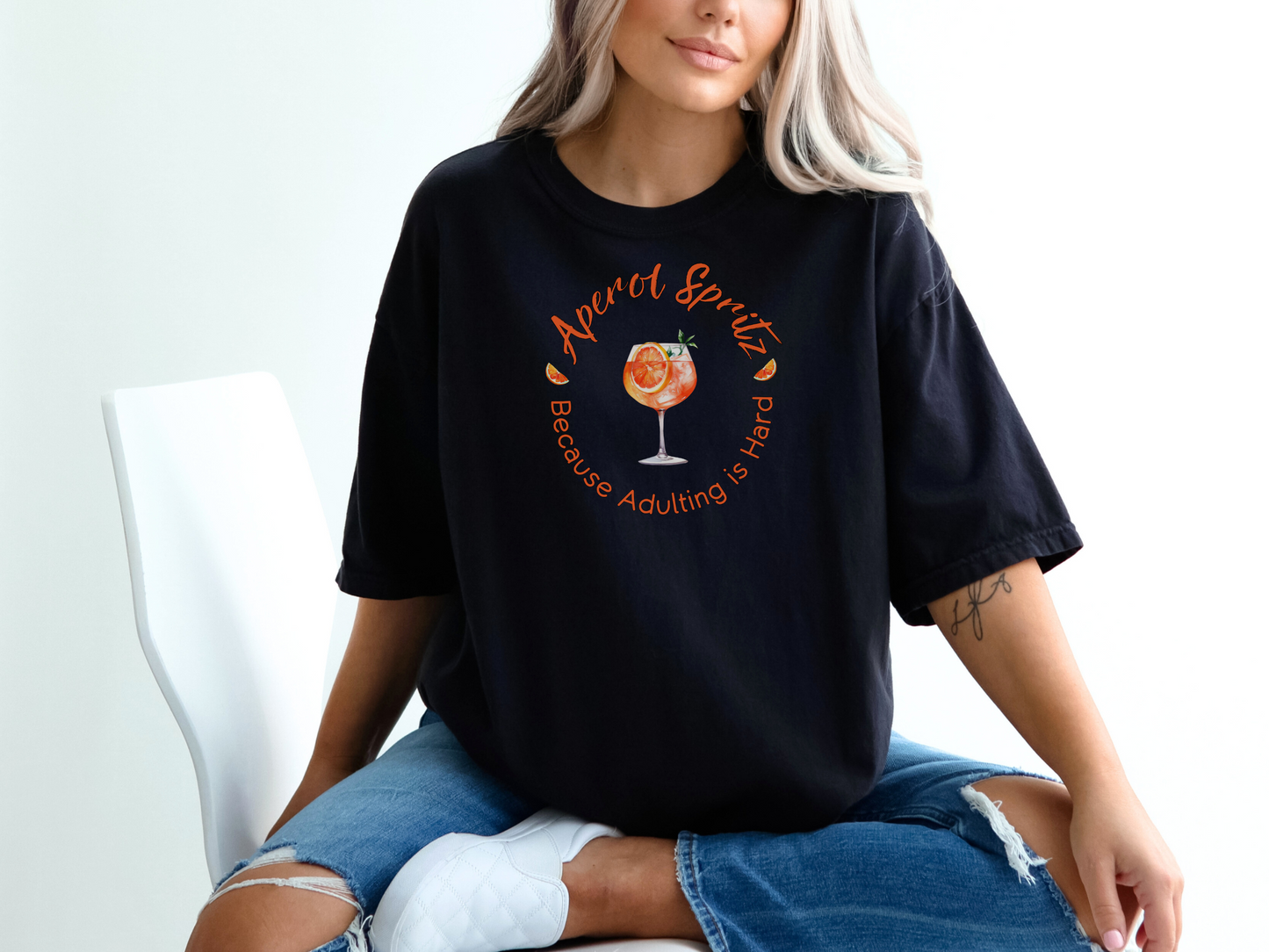 Aperol Spritz Because Adulting is Hard Crewneck Tshirt