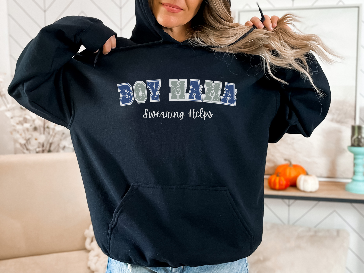 Boy Mom, Swearing Helps Pullover Hooded Sweatshirt