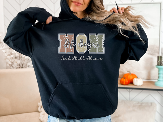 Mom of Boys and Still Alive Pullover Hooded Sweatshirt