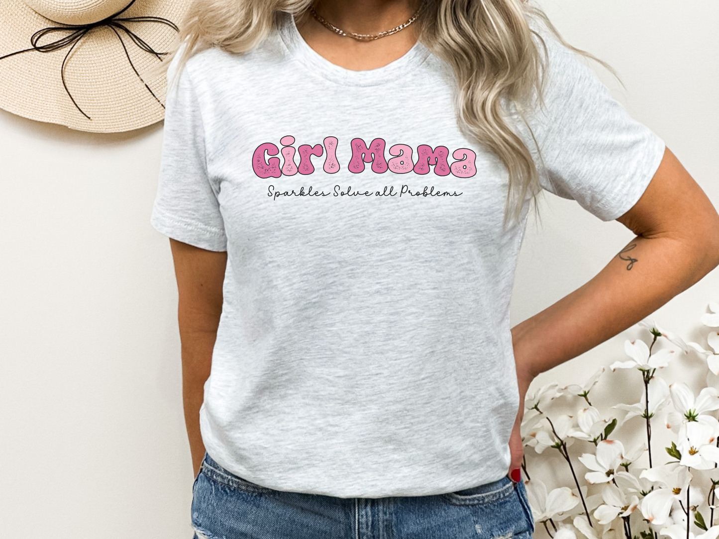 Girl Mama, Sparkles Solve All Problems Crewneck TShirt