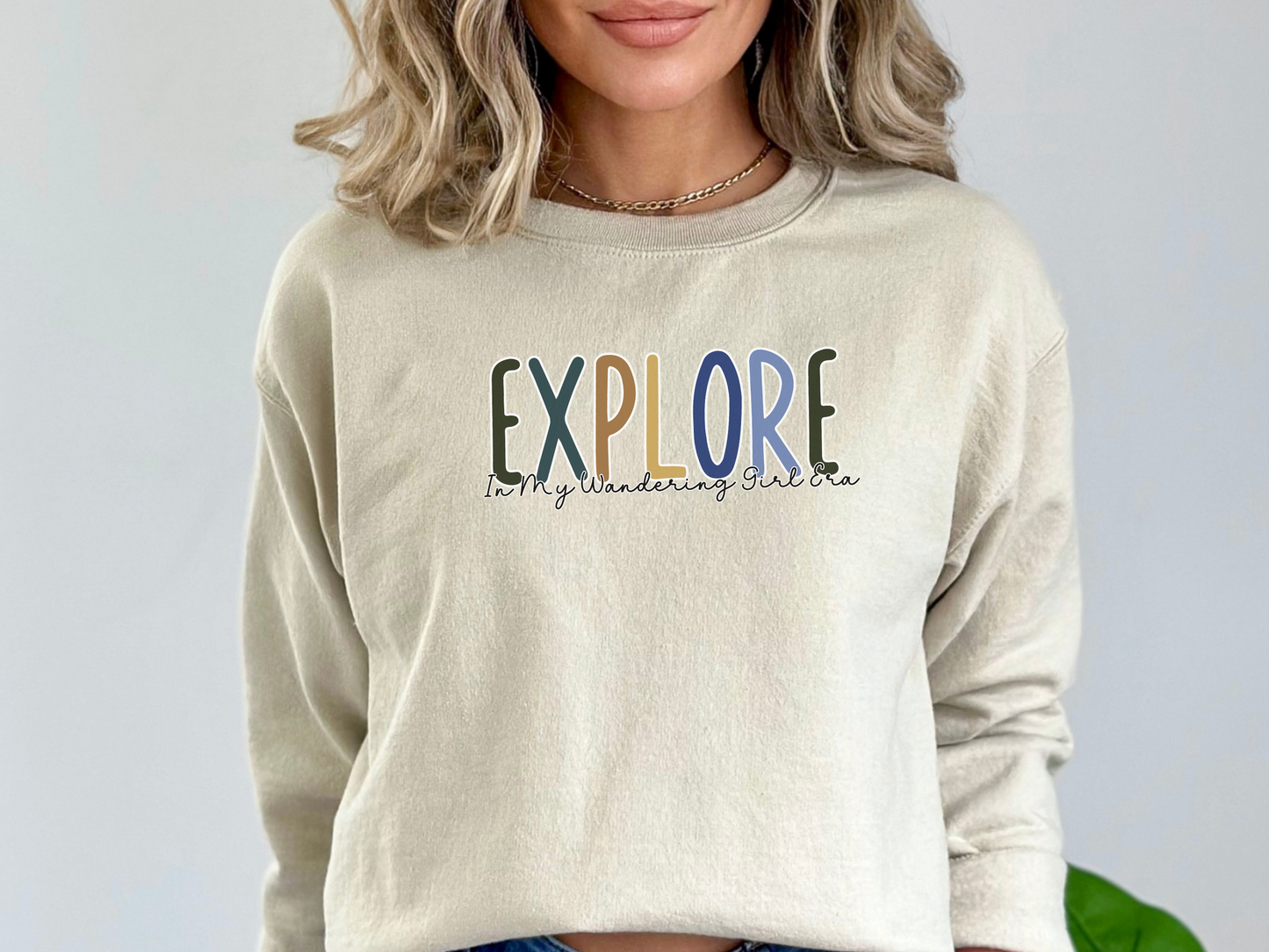 Explore, In My Wandering Girl Era, Pullover Crewneck Sweatshirt