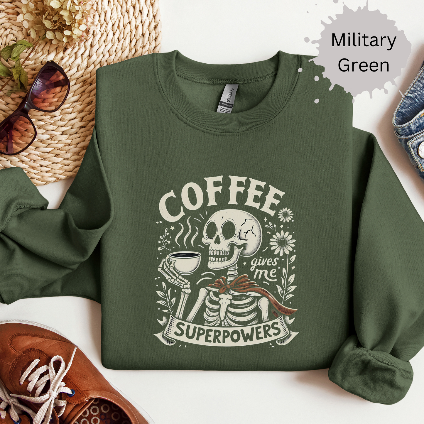 Superhero Fueled by Coffee Crewneck Sweatshirt