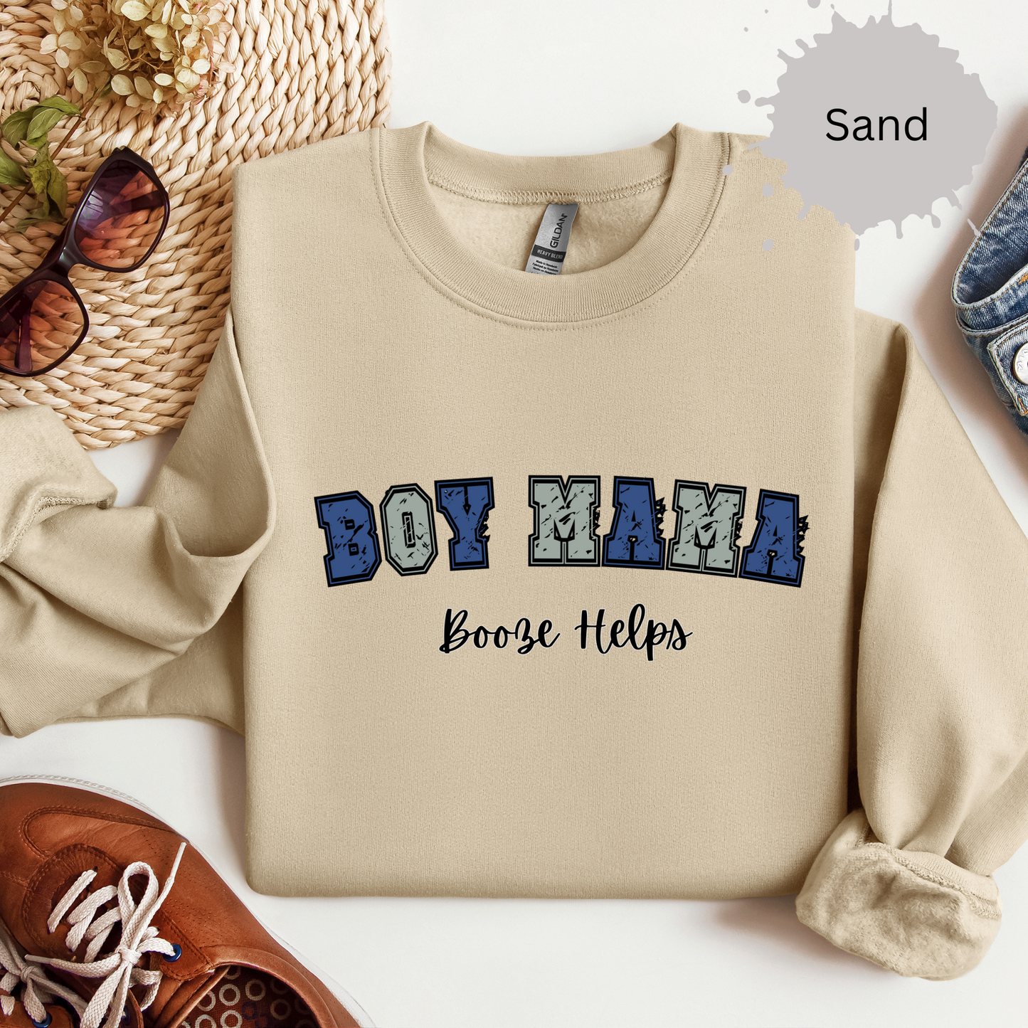 Boy Mama Booze Helps Crewneck Sweatshirt