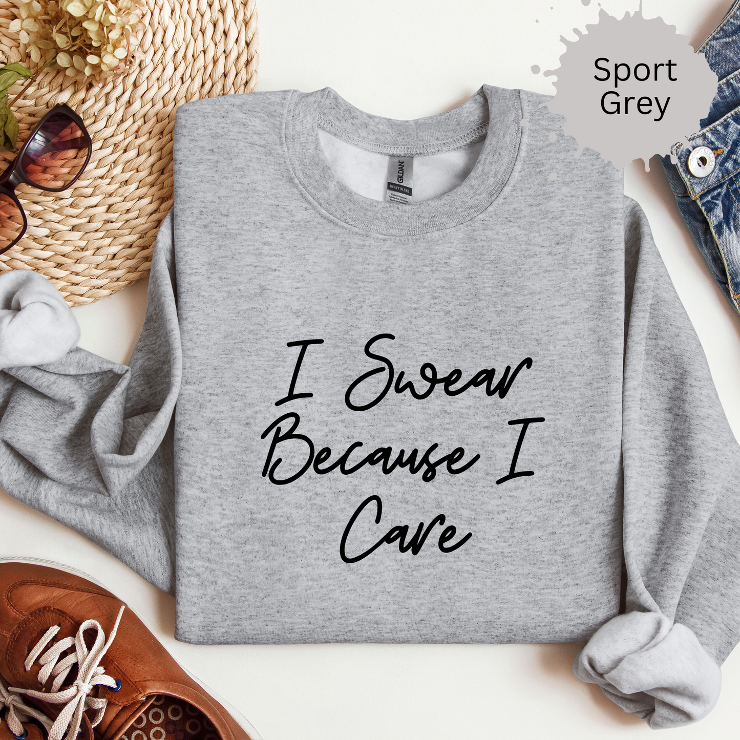 Caring and Swearing Crewneck Sweatshirt