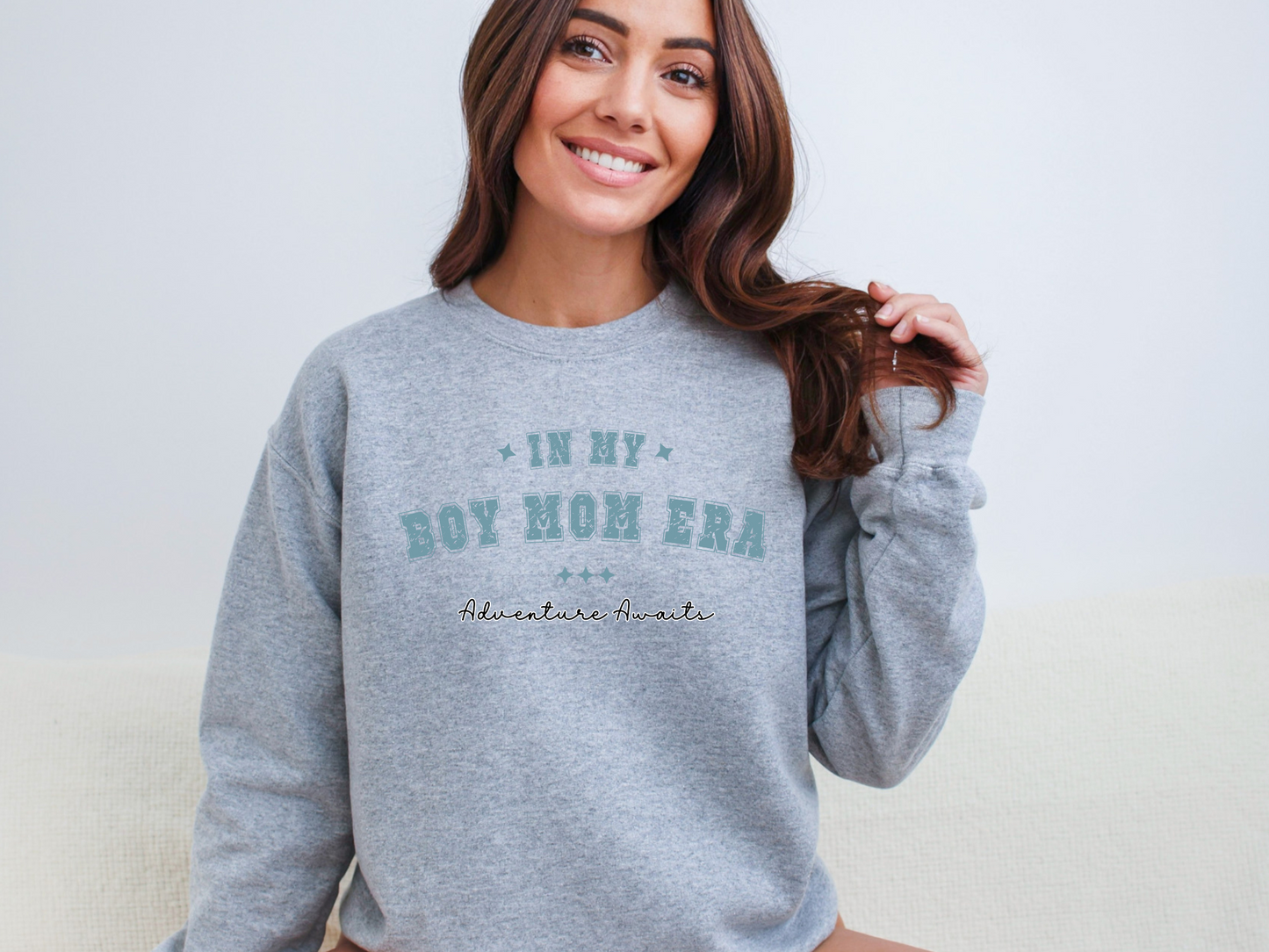 Boy Mom Era, Adventure Awaits Pullover Crewneck Sweatshirt