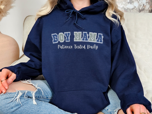 Boy Mama, Patience Tested Daily Pullover Hooded Sweatshirt