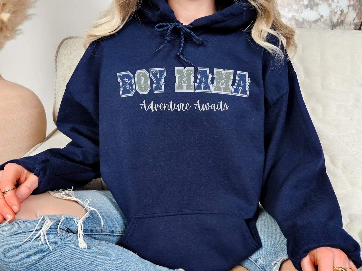 Boy Mama, Adventure Awaits Pullover Hooded Sweatshirt