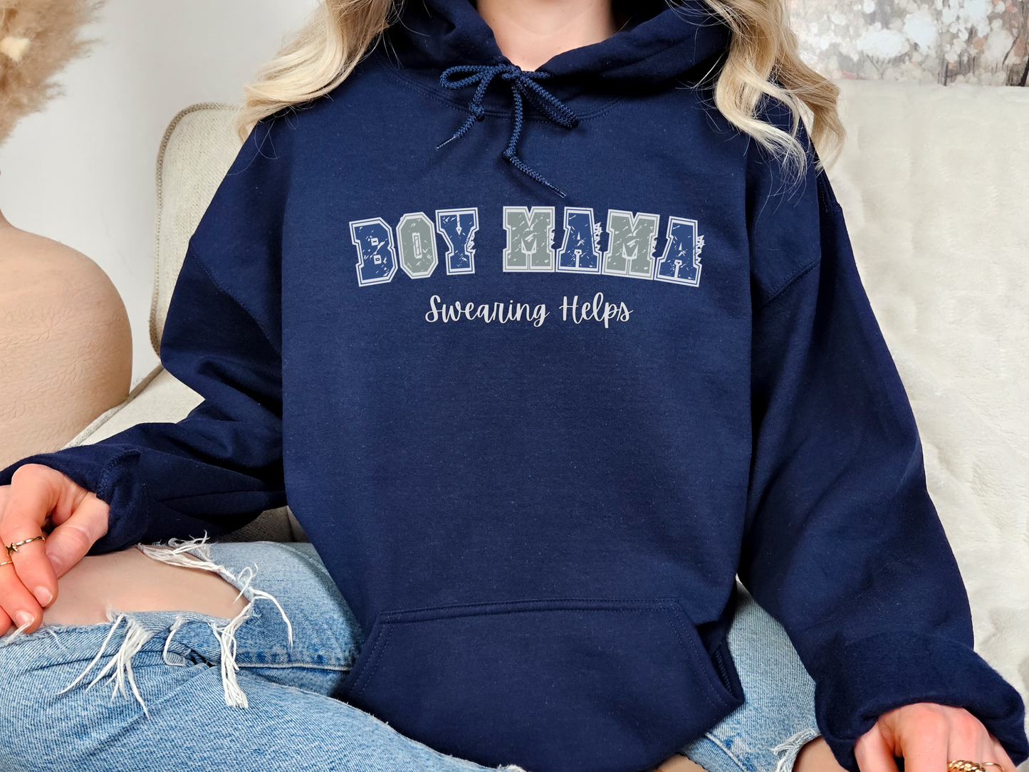 Boy Mom, Swearing Helps Pullover Hooded Sweatshirt