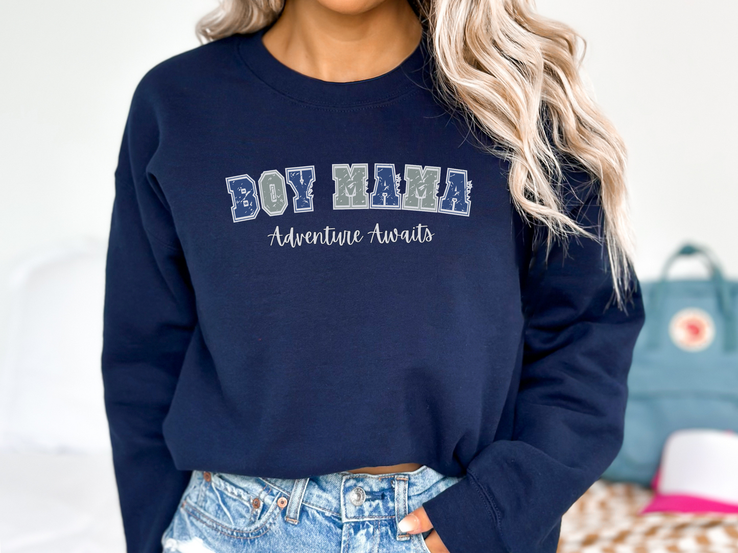 Boy Mama, Adventure Awaits Pullover Crewneck Sweatshirt