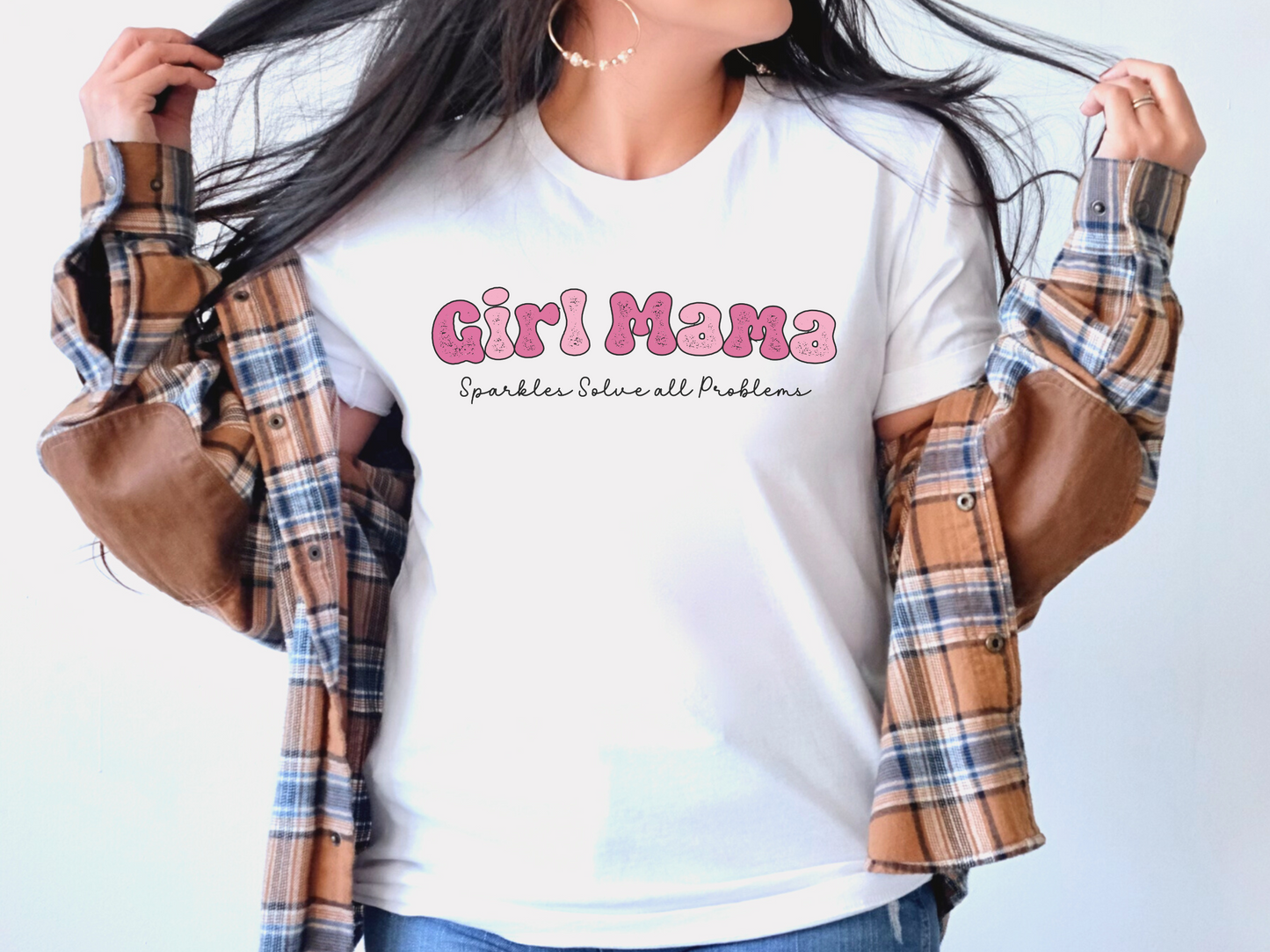 Girl Mama, Sparkles Solve All Problems Crewneck TShirt