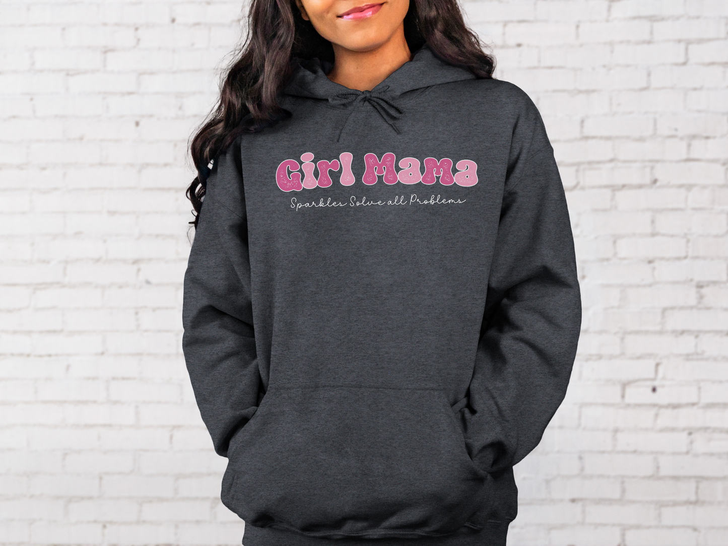 Girl Mama, Sparkles Solve All Problems Pullover Hooded Sweatshirt