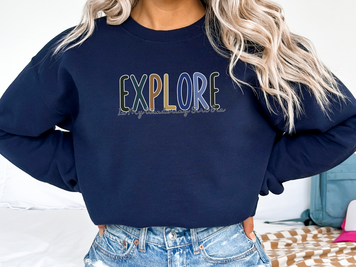 Explore, In My Wandering Girl Era, Pullover Crewneck Sweatshirt