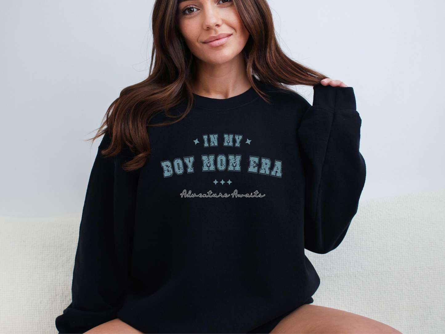 Boy Mom Era, Adventure Awaits Pullover Crewneck Sweatshirt