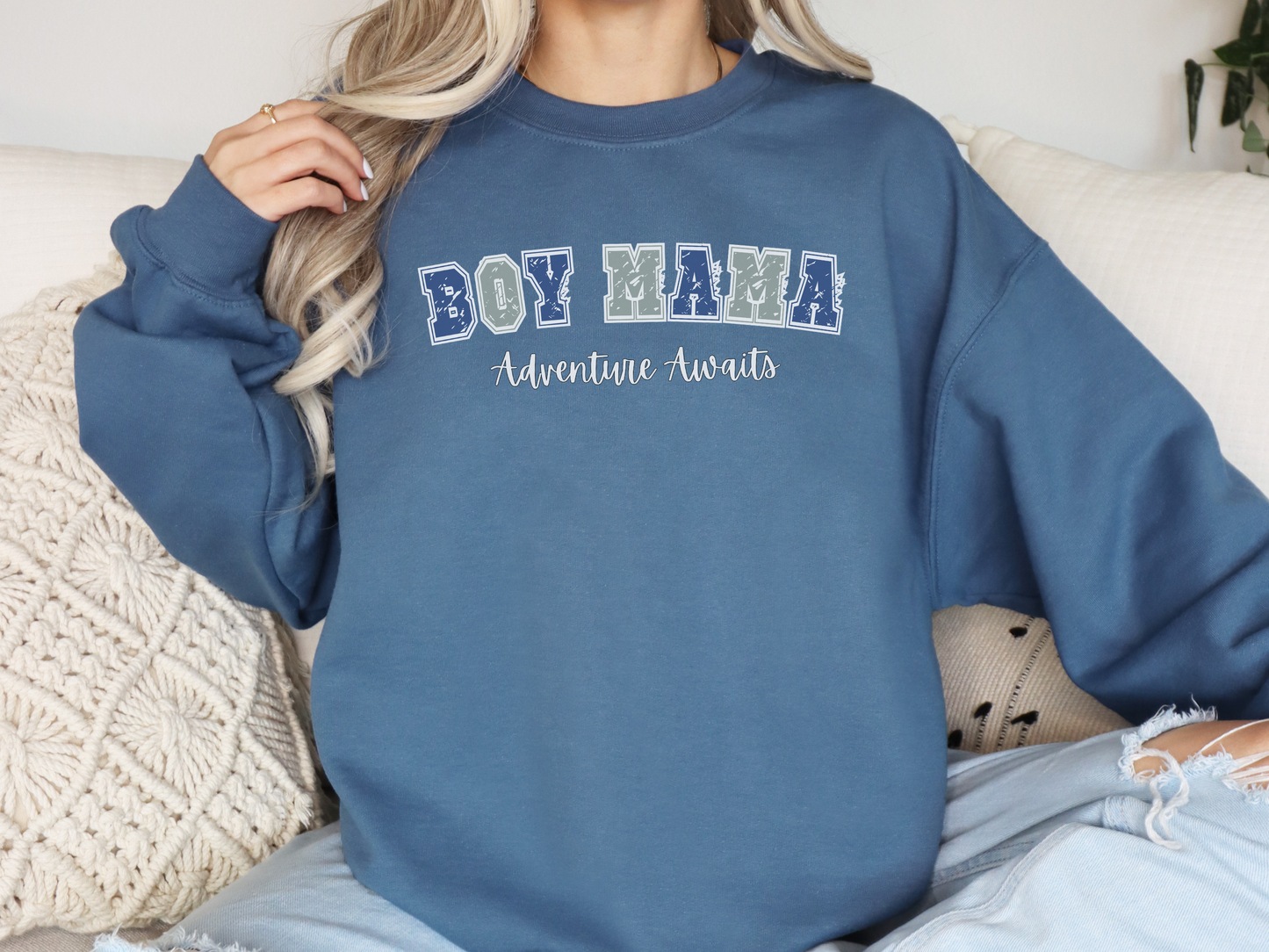 Boy Mama, Adventure Awaits Pullover Crewneck Sweatshirt