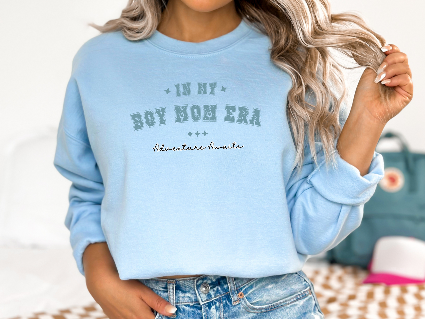 Boy Mom Era, Adventure Awaits Pullover Crewneck Sweatshirt