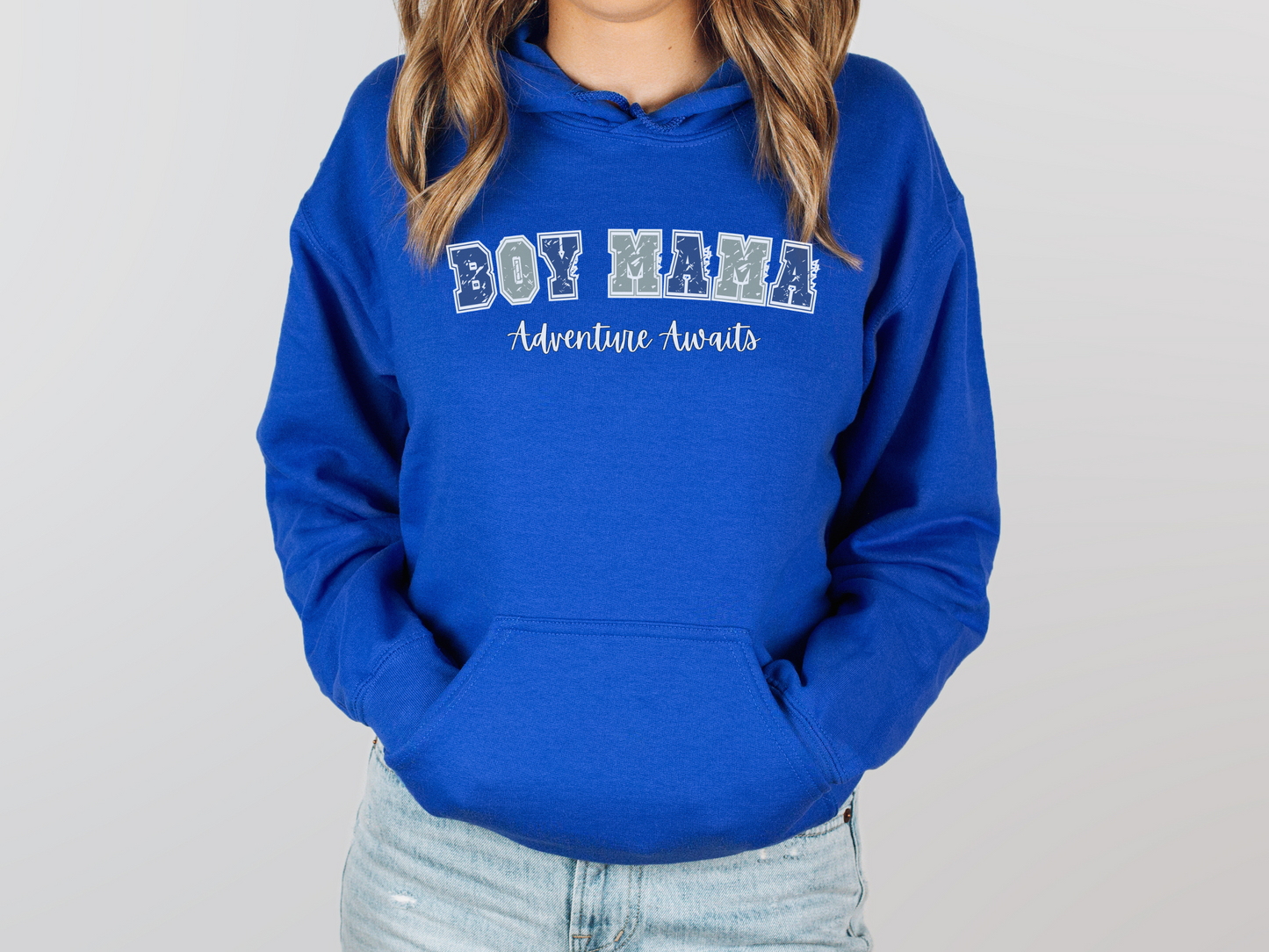 Boy Mama, Adventure Awaits Pullover Hooded Sweatshirt