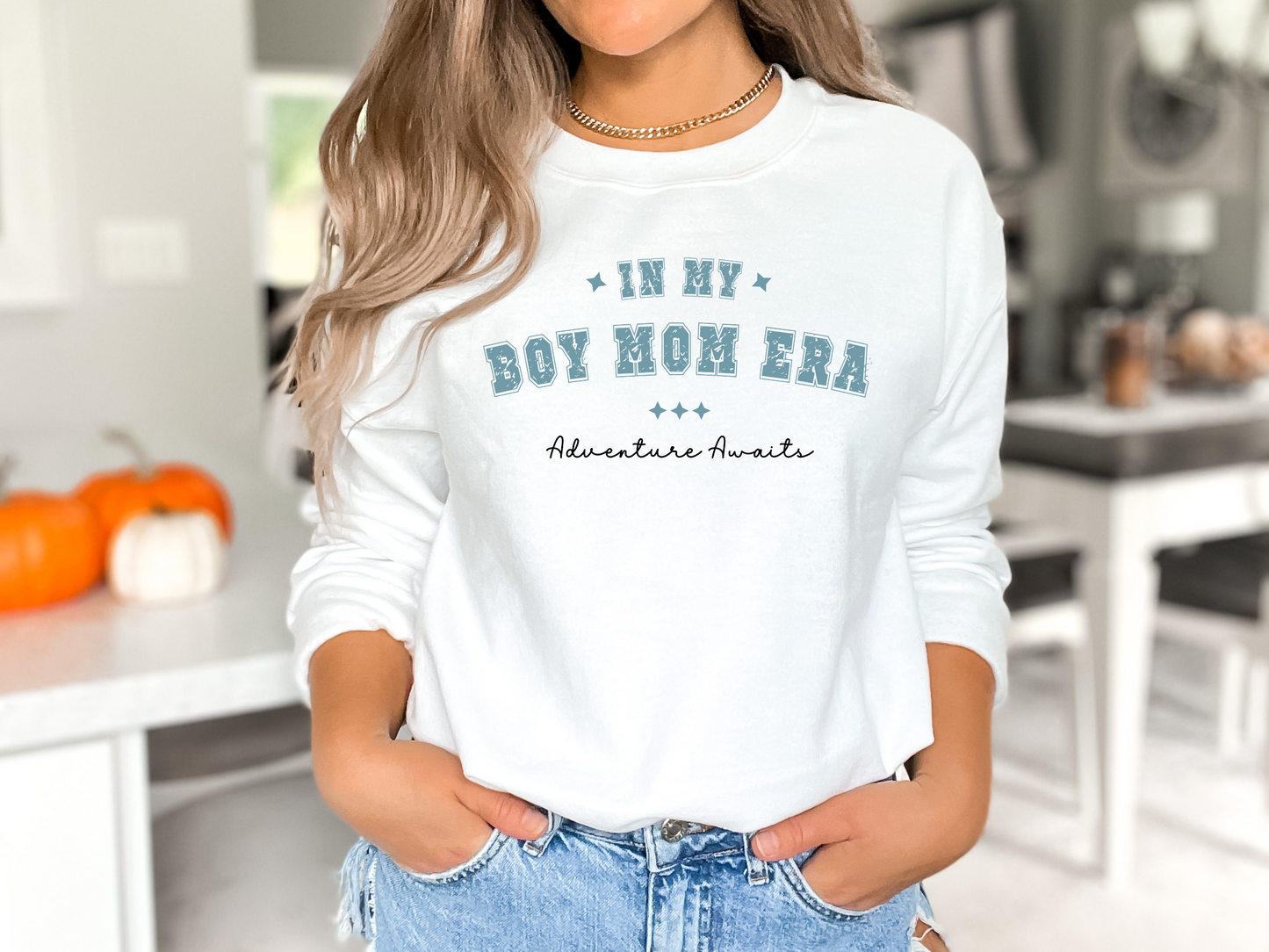 Boy Mom Era, Adventure Awaits Pullover Crewneck Sweatshirt