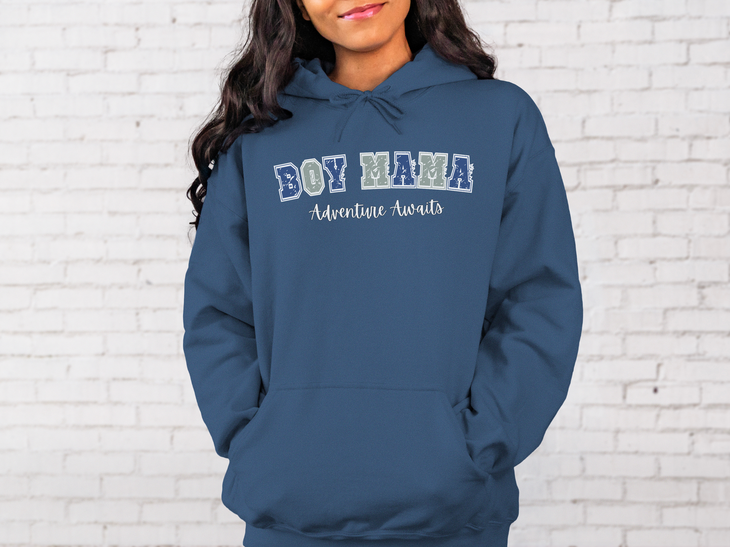 Boy Mama, Adventure Awaits Pullover Hooded Sweatshirt