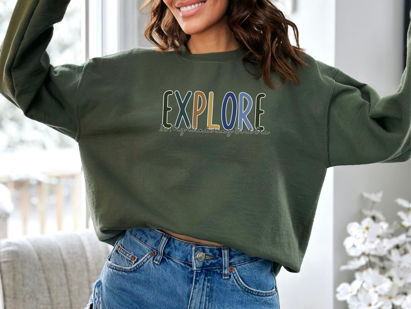 Explore, In My Wandering Girl Era, Pullover Crewneck Sweatshirt