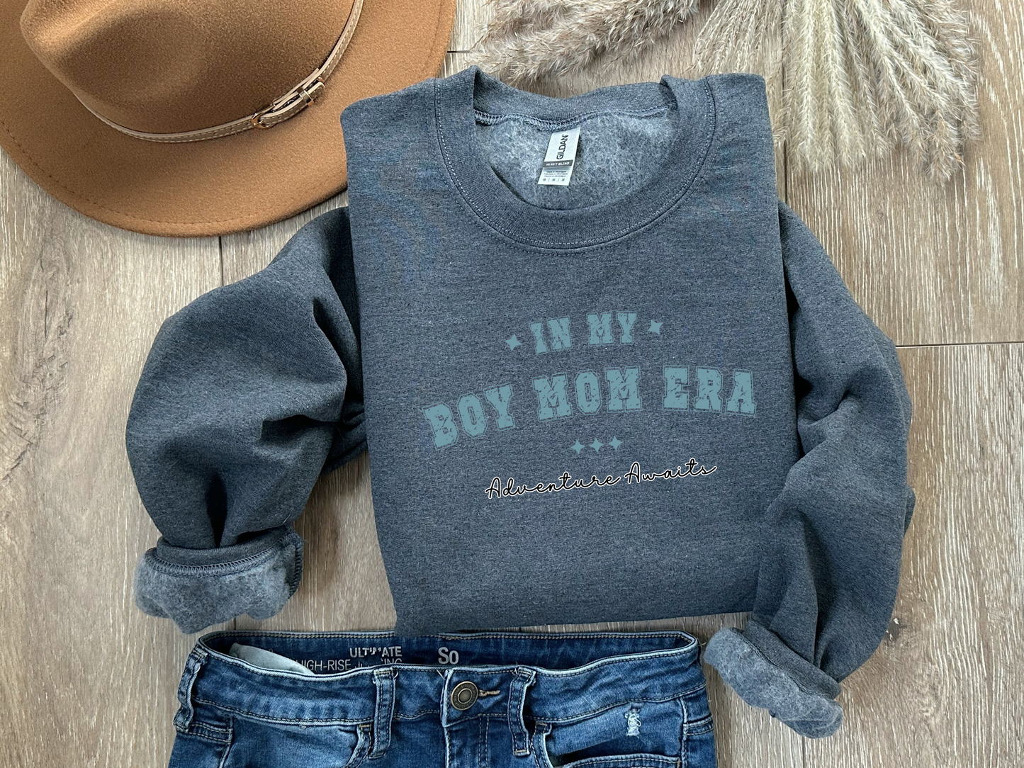 Boy Mom Era, Adventure Awaits Pullover Crewneck Sweatshirt