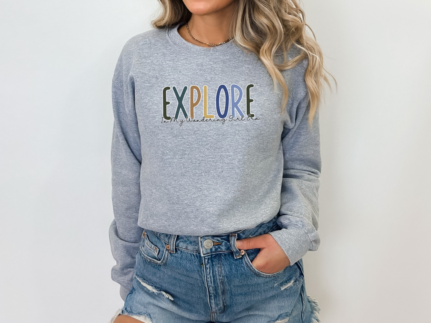 Explore, In My Wandering Girl Era, Pullover Crewneck Sweatshirt