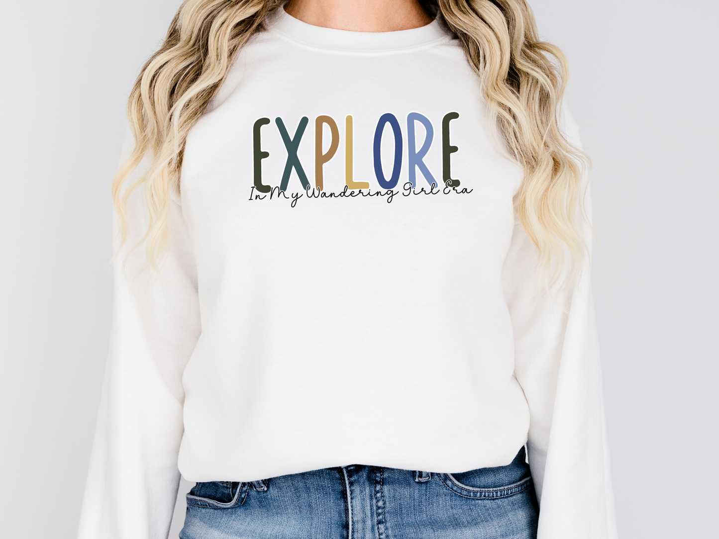 Explore, In My Wandering Girl Era, Pullover Crewneck Sweatshirt