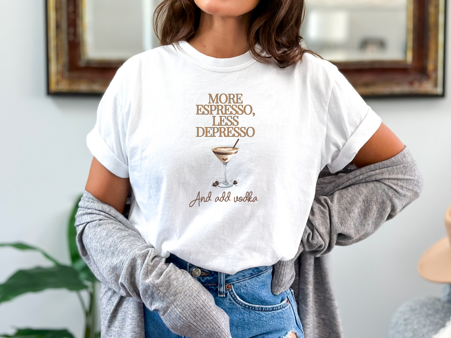 More Espresso Less Depresso Comfort Colors Crewneck Tshirt