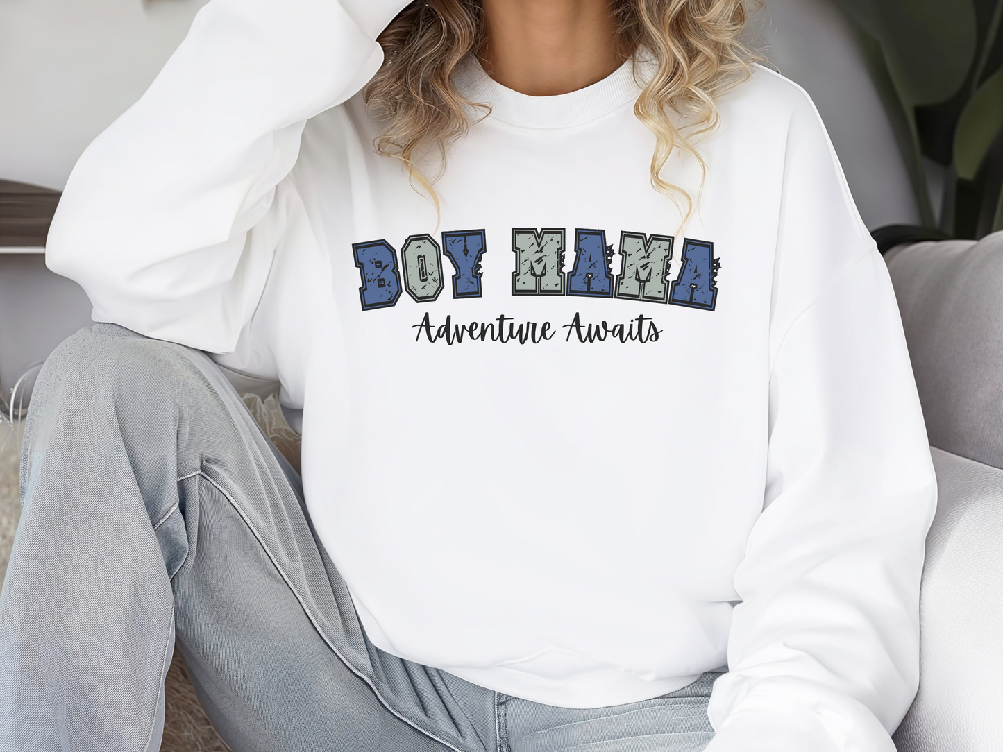 Boy Mama, Adventure Awaits Crewneck Sweatshirt