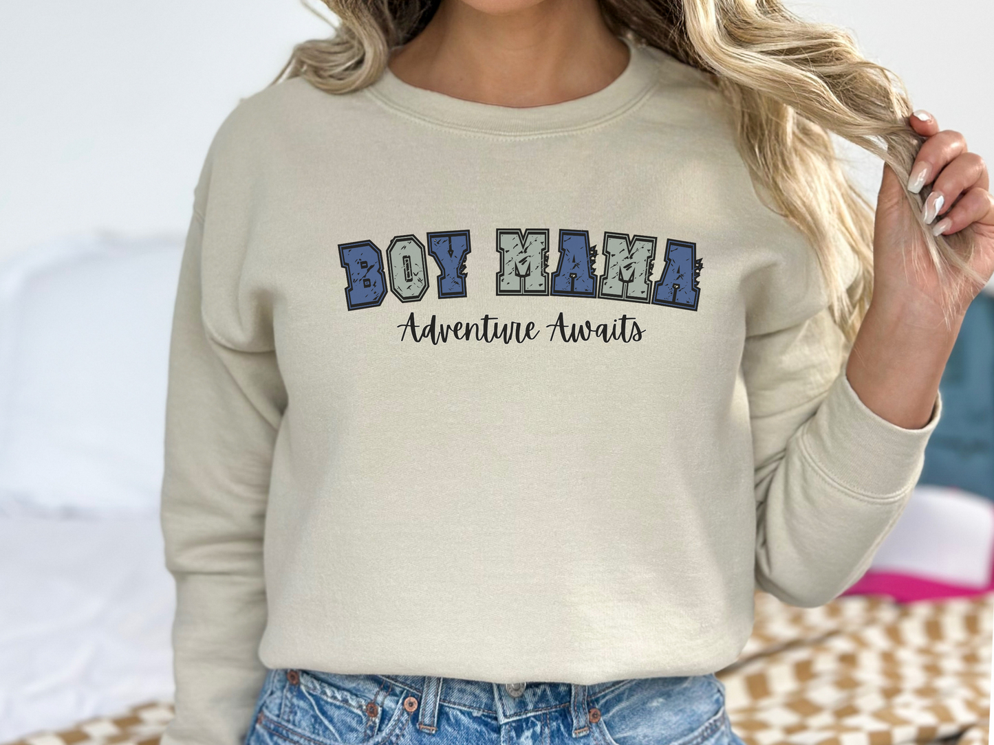 Boy Mama, Adventure Awaits Crewneck Sweatshirt