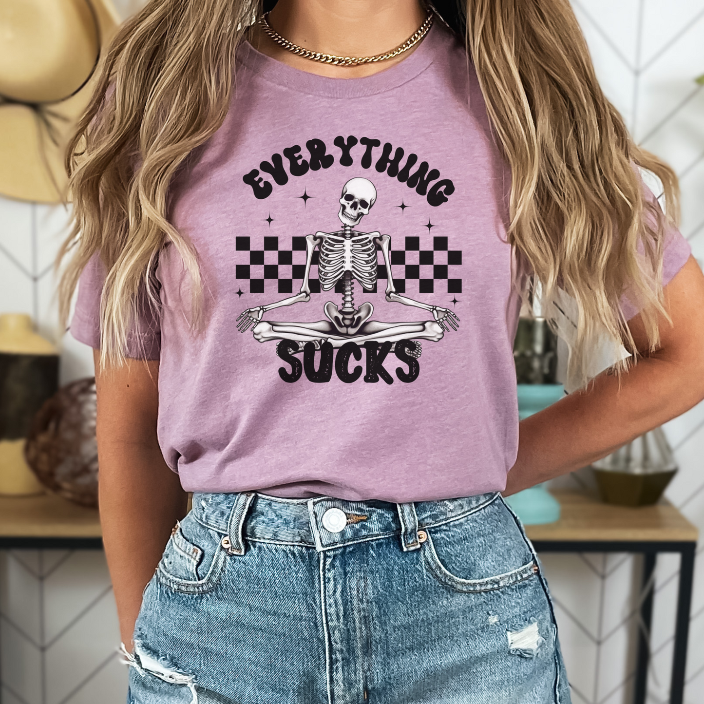 Everything Sucks Checkerboard Skeleton TShirt