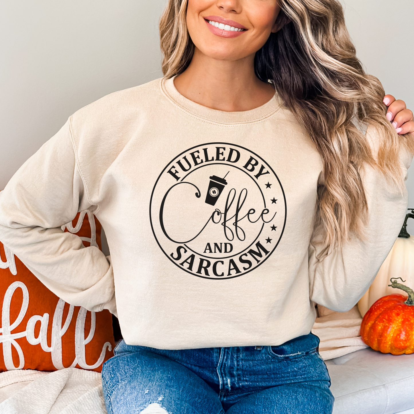 Fueled By Coffee and Sarcasm Pullover Crewneck Sweatshirt