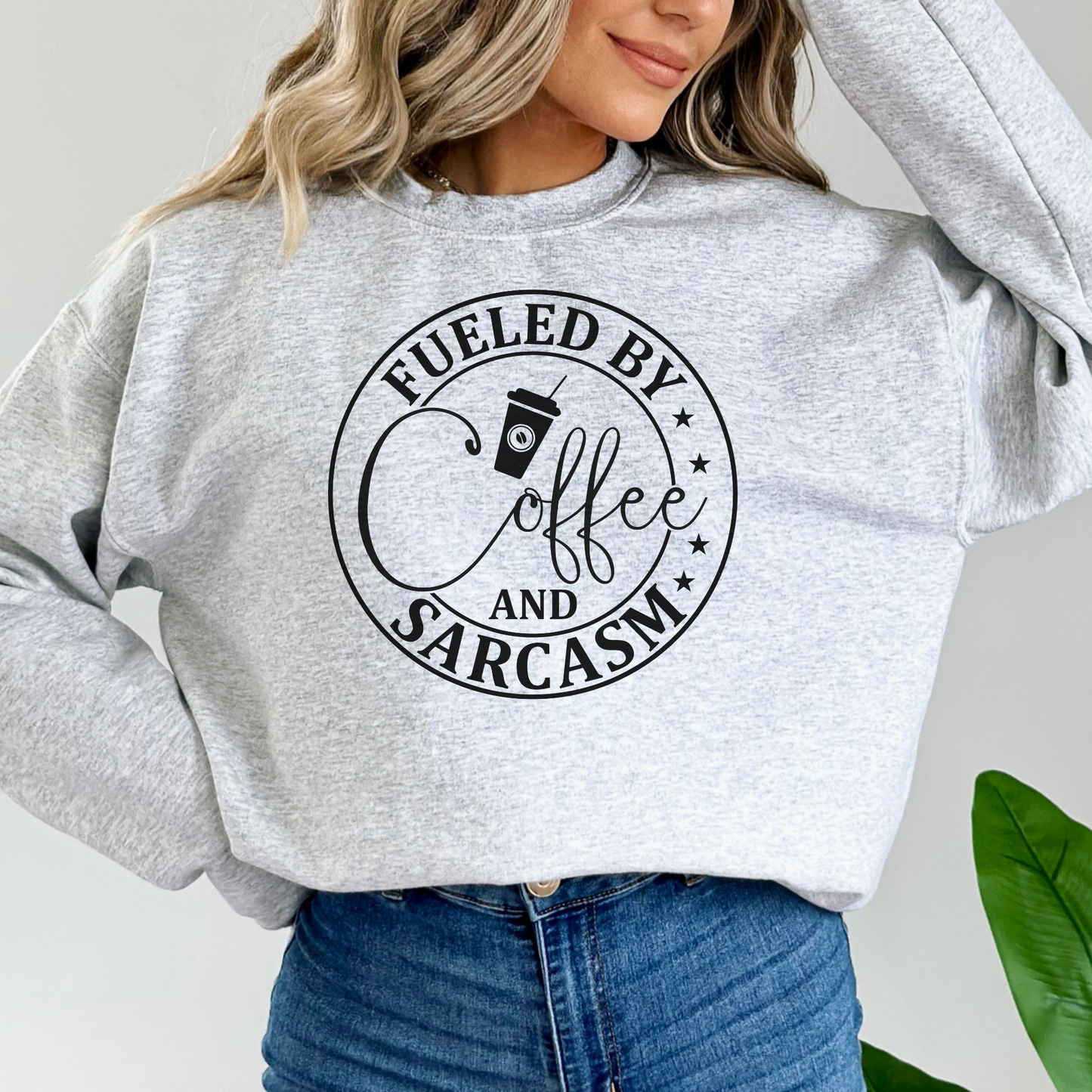 Fueled By Coffee and Sarcasm Pullover Crewneck Sweatshirt