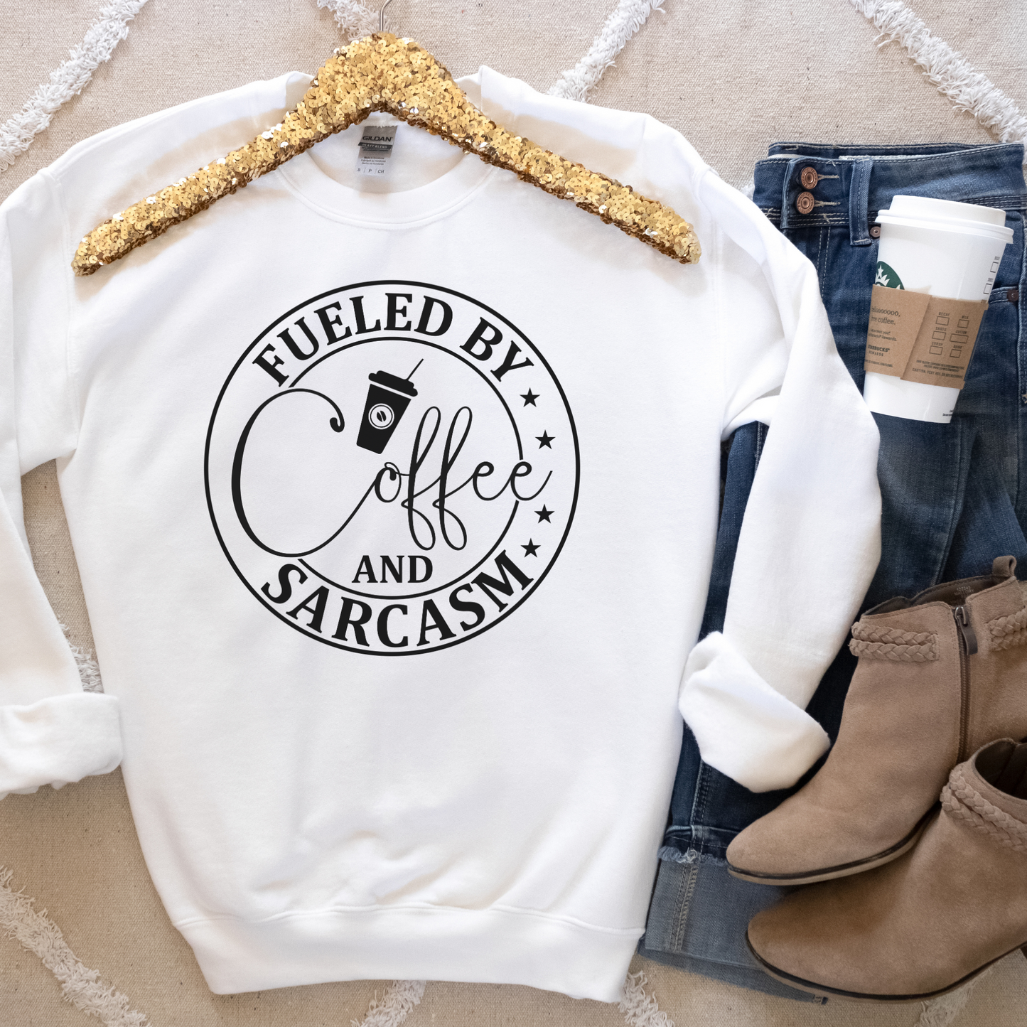 Fueled By Coffee and Sarcasm Pullover Crewneck Sweatshirt