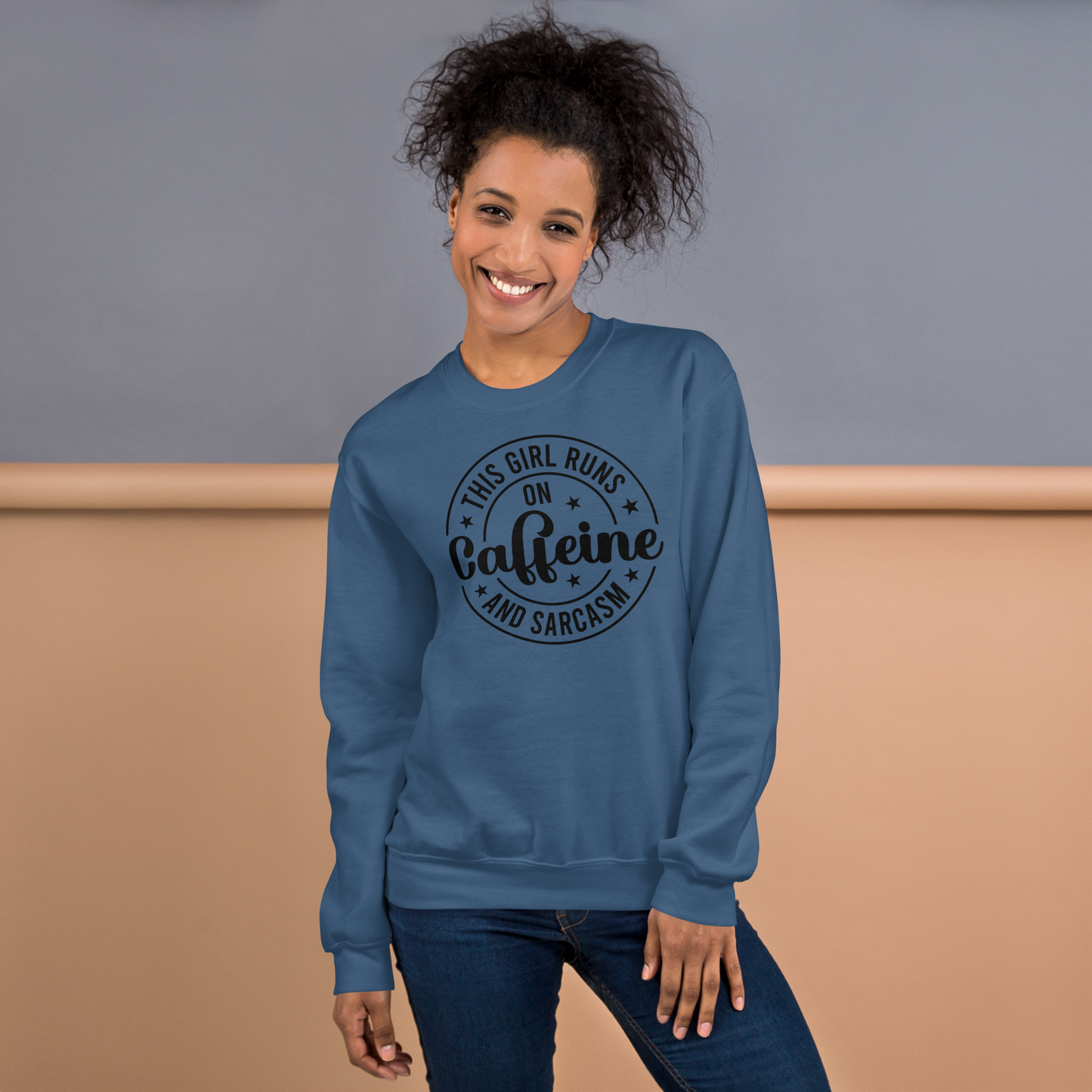 This Girl Runs on Caffeine & Sarcasm Pullover Crewneck Sweatshirt