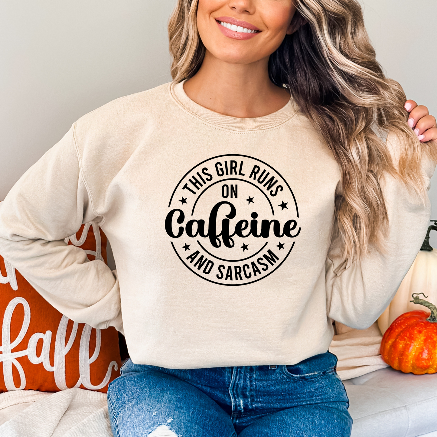 This Girl Runs on Caffeine & Sarcasm Pullover Crewneck Sweatshirt